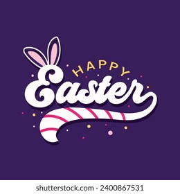 Happy Easter vector typography illustration with Rabbit ear on the text. Template Design for holiday greeting card and invitation of the Easter day. Easter banner, poster, greeting card, header.