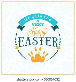 Happy Easter. Vector Vintage Holiday Badge. Vector Template for Greeting Card. Floral Background. Happy Easter Day, Easter Sunday, Easter Greeting Card