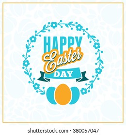 Happy Easter. Vector Vintage Holiday Badge. Vector Template for Greeting Card. Floral Background. Happy Easter Day, Easter Sunday, Easter Greeting Card