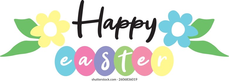 "Happy Easter" vector visual, Easter celebration, custom and tradition, floral and colorful pattern, joyful Easter