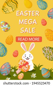 Happy Easter Vector Website Template, Web Page And Landing Page Design For Websites And Mobile Websites. Discounts And Best Deals. Easter Rabbits And Eggs.