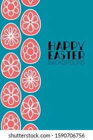 Happy Easter vertical background. Flat colorful eggs. Minimalistic simple flowers ornament. Scandinavian style. Vector Illustration. Greeting card, poster, flyer, sale.