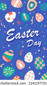 Happy easter vertical banner with lots of painted eggs