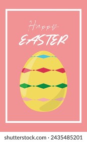 Happy Easter vertical banner poster greeting card Design for typography Yellow egg Pink background Minimal style Invitation template International Celebration Design Simple template Spring concept