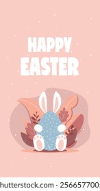 Happy Easter vertical card - cute bunny and egg.Cute easter bunnies design, great for textiles, banners, wallpapers, wrapping-vector design