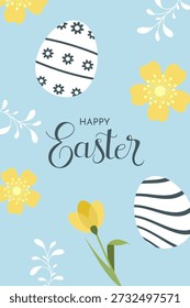 Happy Easter Vertical Card With Decorative Eggs And Spring Flower Design Illustration