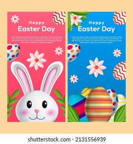 diseño de afiches verticales de Pascua feliz con conjunto de ilustraciones 3d