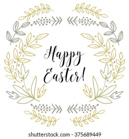Happy Easter vintage background. Hand drawn illustration. Vector.