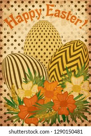 Happy Easter vintage greeting card, vector illustration