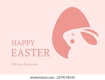 Happy Easter vintage greeting card design template cute rabbit chicken egg vector flat illustration. Cute bunny long ears silhouette religious spring holiday festive hare animal character element