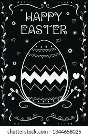 Happy Easter Vintage Hand Drown Greeting Card Vector Illustration