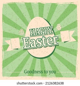 Happy Easter vintage poster greeting card, egg, text. Retro illustration template background vector
