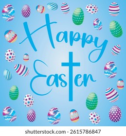 Happy Easter vintage sign with eggs on sky blue