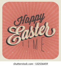 Happy Easter! Vintage style Easter greeting card. Retro Easter postcard. Hand lettering style Title. Calligraphic symbol for Easter. Grunge texture