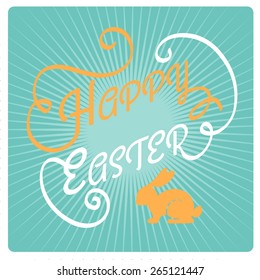 Happy Easter! Vintage style Easter greeting card. Retro Easter postcard. Hand lettering style Title. Calligraphic symbol for Easter. 