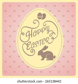 Happy Easter! Vintage style Easter greeting card. Retro Easter postcard. Hand lettering style Title. Calligraphic symbol for Easter. 