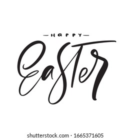 Happy Easter vintage vector calligraphy text. Christian hand drawn lettering poster for Easter. Modern handwritten brush type isolated for poster, t-shirt, banner, logo.