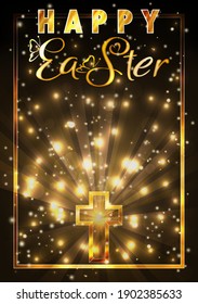 Happy Easter vip card with christian cross, vector illustration