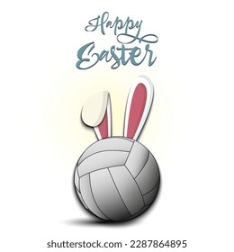 Happy Easter. Volleyball ball with ears rabbit. Easter eggs decorated in the form of a volleyball ball on an isolated background. Pattern for greeting card, banner, poster. Vector illustration