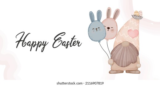 Happy Easter. Watercolor. Cuteness. Rabbit eggs. easter greeting card vector illustration sticker