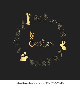 Happy Easter. Watercolor Cuteness. Rabbit eggs Easter greeting card vector illustration sticker