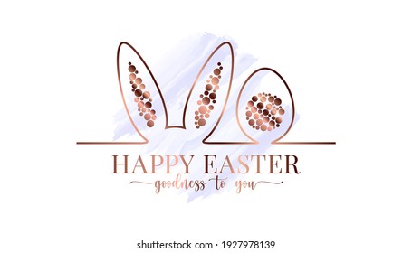 Happy Easter watercolor design. Easter bunny gold card on white background