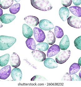 Happy Easter! Watercolor hand drawn  Easter egg seamless pattern. 100% Vector 