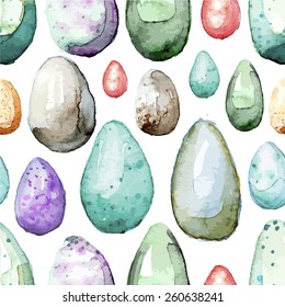 Happy Easter! Watercolor hand drawn Easter egg seamless pattern. 100% Vector 