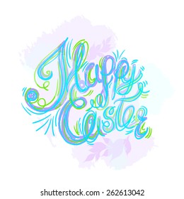 Happy easter watercolor painted colored stylized handwritten greeting inscription