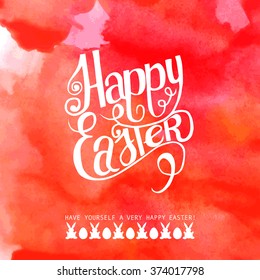 Happy easter watercolor painted colored stylized handwritten greeting inscription

