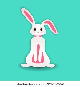 Happy Easter web banner. Card with easter hare, rabbit on green background. Vector illustration