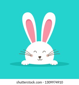 Happy Easter web banner. Greeting card with rabbit. Bunny ears. Vector illustration