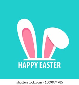 Happy Easter web banner. Greeting card with rabbit. Bunny ears. Vector illustration