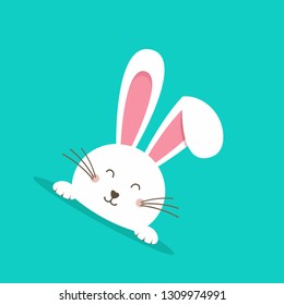 Happy Easter web banner. Greeting card with rabbit. Bunny ears. Vector illustration