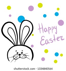 Happy Easter web banner. Greeting card with rabbit. Bunny ears. Vector illustration doodle