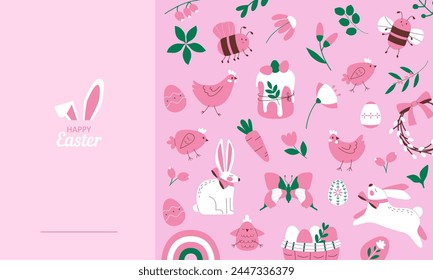 Feliz Anuncio de Web de Pascua sobre fondo rosa