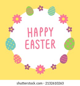 Happy Easter web banner template. Square illustration with Easter Eggs.