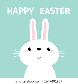 Happy Easter. White bunny rabbit. Long ears. Cute cartoon kawaii funny baby character. Farm animal collection. Blue background. Spring greeting card. Isolated. Flat design Vector illustration