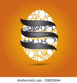 Happy Easter. White Easter eggs wrapped in black ribbon. Orange background.Vector EPS 10 . Uskrs.