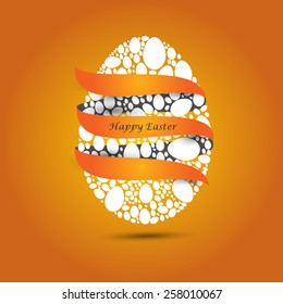 Happy Easter. White Easter eggs wrapped in orange ribbon. Orange background.Vector EPS 10 . Uskrs.