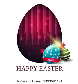 Happy Easter, white modern postcard with big egg and Easter eggs