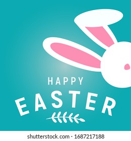 Happy easter with white rabbit, egg and lettering. creative design for banner, Greeting card, or social media post.