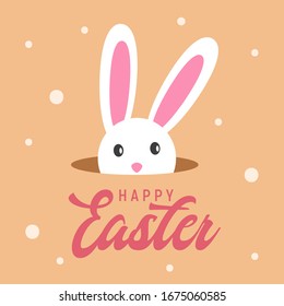 Happy easter with white rabbit and lettering. creative design for banner, Greeting card, or social media post.