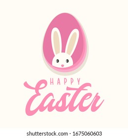 Happy easter with white rabbit and lettering. creative design for banner, Greeting card, or social media post.