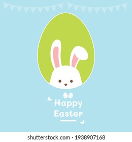 Happy easter with white rabbit and lettering
