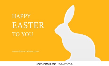 Happy Easter white rabbit slim bauble 3d banner design template realistic vector illustration. Bunny toy character spring traditional animal with long ears religious holiday celebration element