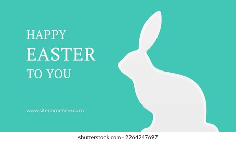 Happy Easter white rabbit slim bauble 3d banner design template realistic vector illustration. Bunny toy character spring traditional animal with long ears religious holiday celebration element