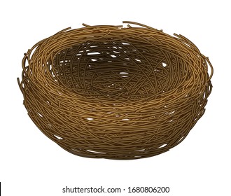 Happy Easter. Wicker nest for easter eggs on a white backgound. High detailed realistic illustration.