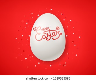 Happy Easter wishes vector card. White egg on red
