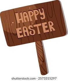 Happy Easter, wooden sign, plaque, banner in cartoon style. Vector illustration for poster, banner, card, postcard.